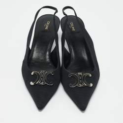 Pre Owned Celine Black Fabric Logo Pointed Toe Alma Triomphe Slingback Pumps Size 40