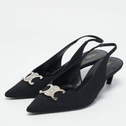 Pre Owned Celine Black Fabric Logo Pointed Toe Alma Triomphe Slingback Pumps Size 40
