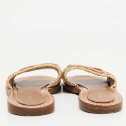 Celine Brown/Beige Woven Fabric and Raffia Lympia Flat Slide Sandals Size 38