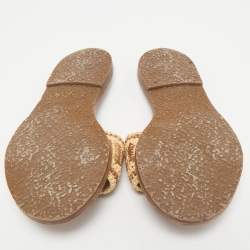 Celine Brown/Beige Woven Fabric and Raffia Lympia Flat Slide Sandals Size 38