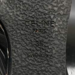 Pre Owned Celine Black Leather Phoebe Phile Bow Wedge Platform Loafers Size 35