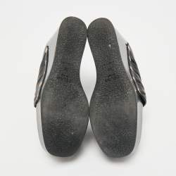 Pre Owned Celine Black Leather Phoebe Phile Bow Wedge Platform Loafers Size 35