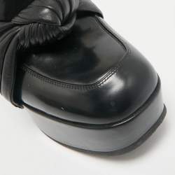 Pre Owned Celine Black Leather Phoebe Phile Bow Wedge Platform Loafers Size 35