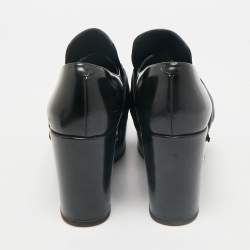 Pre Owned Celine Black Leather Phoebe Phile Bow Wedge Platform Loafers Size 35
