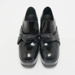 Pre Owned Celine Black Leather Phoebe Phile Bow Wedge Platform Loafers Size 35