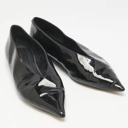 Pre Owned Celine Black Leather V-Neck Ballet Flats Size 40
