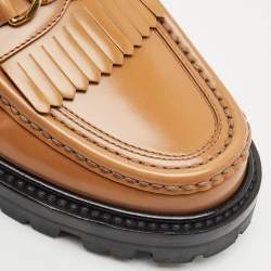 Pre Owned Celine Tan Leather Triomphe frame Margaret Slip On Loafers Size 37