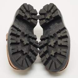 Pre Owned Celine Tan Leather Triomphe frame Margaret Slip On Loafers Size 37