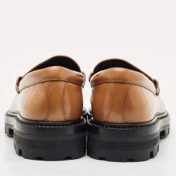 Pre Owned Celine Tan Leather Triomphe frame Margaret Slip On Loafers Size 37