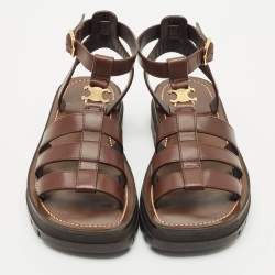 Celine Brown Leather Clea Triomphe Gladiator Flat Sandals Size 36