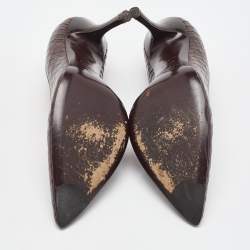 Pre Owned Celine Dark Brown Croc Embossed Leather D'orsay Pointed Toe Pumps Size 37