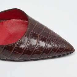 Pre Owned Celine Dark Brown Croc Embossed Leather D'orsay Pointed Toe Pumps Size 37