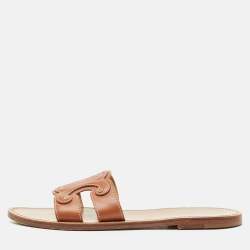 Celine Brown Leather Marina  Flat Slides Size 38.5