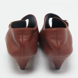Celine Brown Brick Leather V Neck Pointed Toe Pumps Size 38
