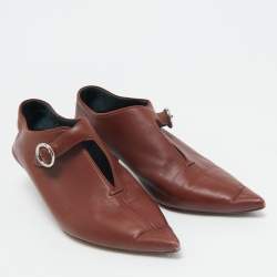Celine Brown Brick Leather V Neck Pointed Toe Pumps Size 38