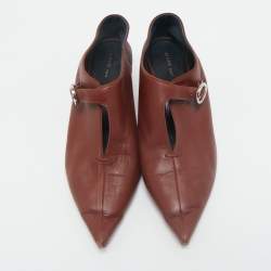 Celine Brown Brick Leather V Neck Pointed Toe Pumps Size 38