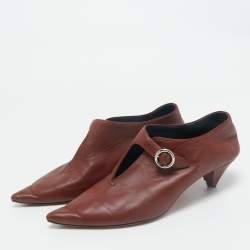 Celine Brown Brick Leather V Neck Pointed Toe Pumps Size 38