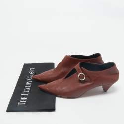 Celine Brown Brick Leather V Neck Pointed Toe Pumps Size 38
