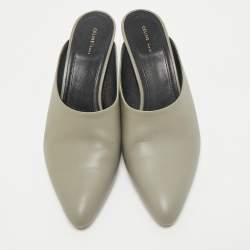 Pre Owned Celine Grey Leather Pointed Toe  Mules Size 37.5