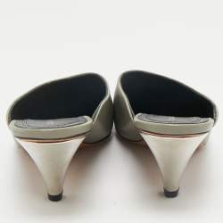 Pre Owned Celine Grey Leather Pointed Toe  Mules Size 37.5