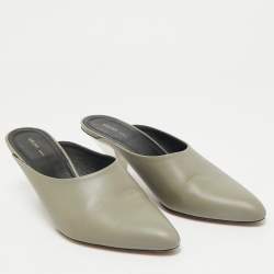 Pre Owned Celine Grey Leather Pointed Toe  Mules Size 37.5