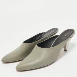 Pre Owned Celine Grey Leather Pointed Toe  Mules Size 37.5