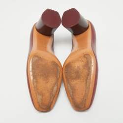 Pre Owned Celine Burgundy Leather V Neck Round Toe Block Heel Pumps Size 40.5