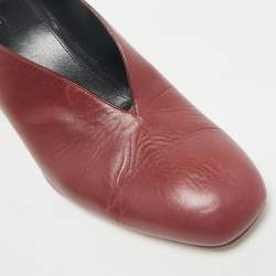 Pre Owned Celine Burgundy Leather V Neck Round Toe Block Heel Pumps Size 40.5