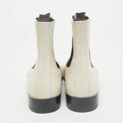 Pre Owned Celine White Leather Square Toe Ankle Boots Size 36