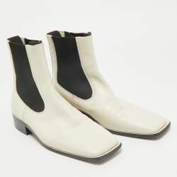Pre Owned Celine White Leather Square Toe Ankle Boots Size 36