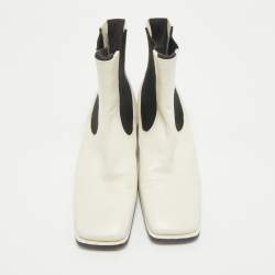 Pre Owned Celine White Leather Square Toe Ankle Boots Size 36
