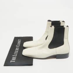 Pre Owned Celine White Leather Square Toe Ankle Boots Size 36