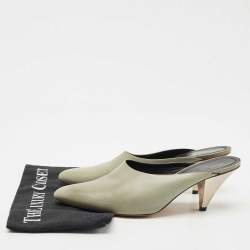 Pre Owned Celine Light Grey Leather Pointed Toe Mules Size 40