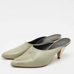 Pre Owned Celine Light Grey Leather Pointed Toe Mules Size 40