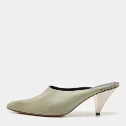 Celine Light Grey Leather Pointed Toe Mules Size 40