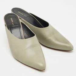 Pre Owned Celine Light Grey Leather Pointed Toe Mules Size 40