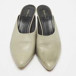 Pre Owned Celine Light Grey Leather Pointed Toe Mules Size 40