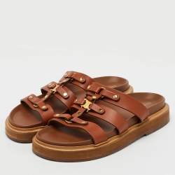 Celine Brown Leather Tippi Slide Sandals Size 39