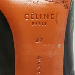 Pre Owned Celine Black Leather V Neck Slingback Pumps Size 37