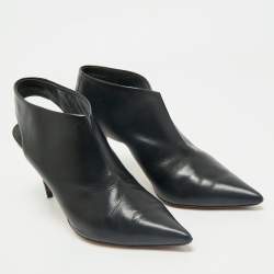 Pre Owned Celine Black Leather V Neck Slingback Pumps Size 37