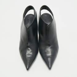 Pre Owned Celine Black Leather V Neck Slingback Pumps Size 37