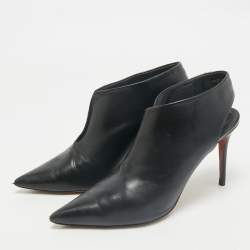 Pre Owned Celine Black Leather V Neck Slingback Pumps Size 37