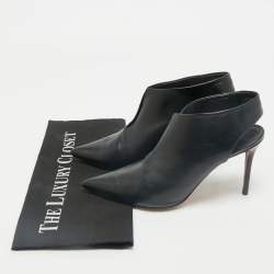 Pre Owned Celine Black Leather V Neck Slingback Pumps Size 37