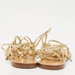 Celine Gold Leather Studded Ankle Wrap Flat Sandals Size 37