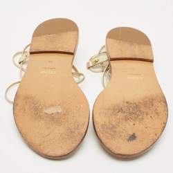Celine Gold Leather Studded Ankle Wrap Flat Sandals Size 37