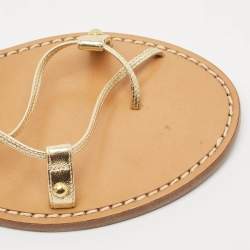 Celine Gold Leather Studded Ankle Wrap Flat Sandals Size 37