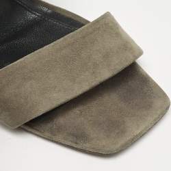 Celine Olive Green Suede Slingback  Block Heel Sandals Size 40.5