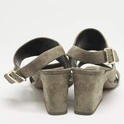 Celine Olive Green Suede Slingback  Block Heel Sandals Size 40.5