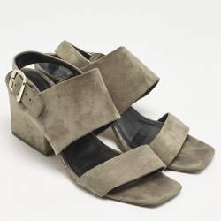Celine Olive Green Suede Slingback  Block Heel Sandals Size 40.5