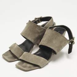 Celine Olive Green Suede Slingback  Block Heel Sandals Size 40.5